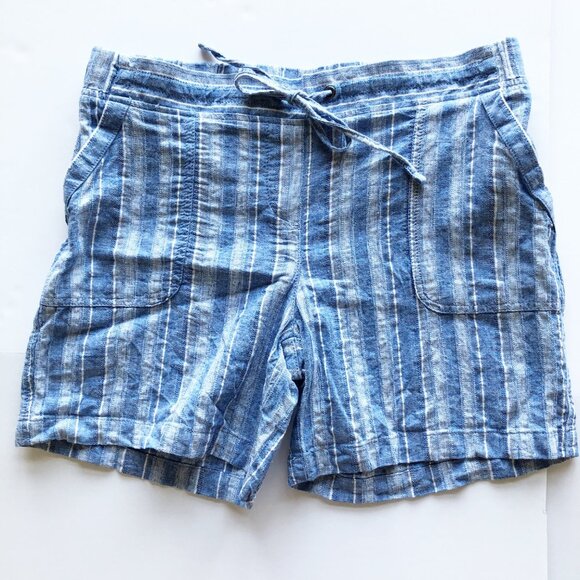 TALBOTS Blue Striped Linen Drawstring Shorts Womens 10 Petite - Picture 1 of 7